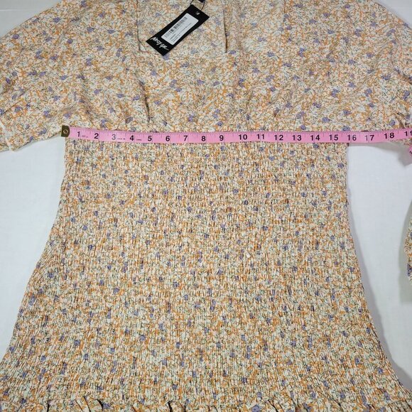 Nasty Gal Put a Spring on It Floral Smocked Long Sleeve Mini Dress Size 10 - Picture 6 of 9